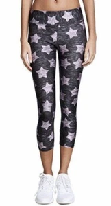 Terez Women's Performance Legging Crop Pink Celestial Foil Star Black Sz. SMALL - Picture 1 of 12