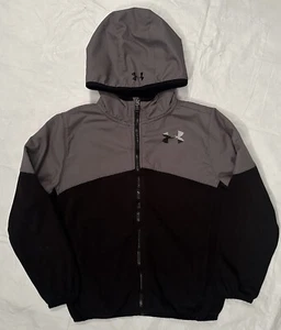 UNDER ARMOUR FLEECE JACKET SZ M BOYS COAT COLDGEAR BLACK GRAY - Picture 1 of 6