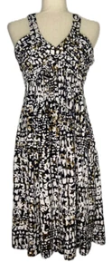 CALVIN KLEIN Women's Black/Brown/White Sleeveless Dress w/Top Ruching - Size 8 - Picture 1 of 10