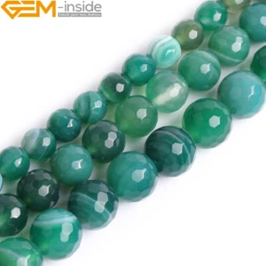 Natural Green Stripe Agate Beads Faceted Stone Round Beads For Jewelry Making15" - Picture 1 of 27