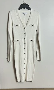 Guess Ribbed Sweater Dress Button Up White Cream Size Small - Picture 1 of 9