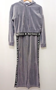 Juicy Couture Gray Soft Velvet Crop Top Jogging Pants Suit Size Medium Spray Tan - Picture 1 of 18