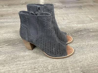 TOMS Womens Majorca Peep Toe Size 7.5 Ankle Boots Iron Gray Suede Perf  Booties - Image 1 of 4