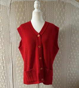 Vintage 50s Sweater Vest Cherry Red Womens Size 44” Top Cable Knit Nan Dorsey - Imagen 1 de 8