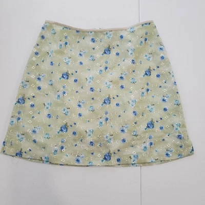 Minifalda para mujer Y2K años 90 5 verde azul floral bordada línea A ojales Foto 1 de 4