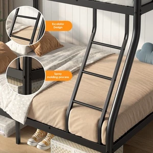 Metal Bunk Bed, Twin Over Full Size Support For Adults Teens, Black - Picture 1 of 8