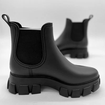 Jeffrey Campbell Platform Lug Sole Chelsea Rain Boot Black Sz 10 NWOB $98 MSRP - Image 1 of 4