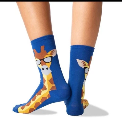 HOTSOX Womens Giraffe Socks 1 Pair Blue Shoe Size 9-11 - Image 1 of 4