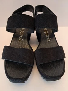 Pedro Garcia Suede Wedge Sandals Platform Ankle Strap Black Shoes Size 36 US 5.5 - Picture 1 of 12