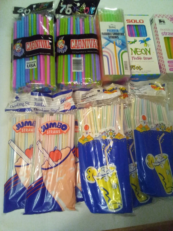 ENORME Lote de Pajitas de Plástico Beber Más de 900 Pajitas Rayas de Neón Variedad NUEVO Foto 1 de 1