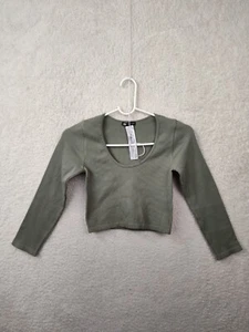 Zara Women Top Medium Green Nylon Blend Crew Neck Slim Fit Cropped Casual Shirt - Picture 1 of 18