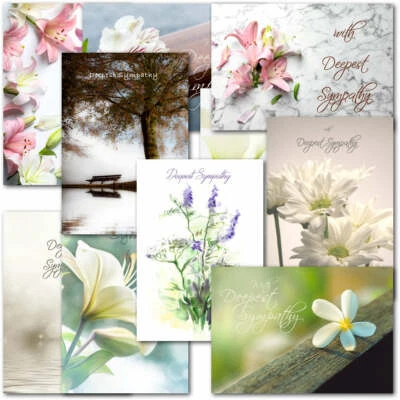 Doodlecards Pack of 10 Sympathy Cards Bereavement Condolence Loss of Floral Flow - Image 1 of 4