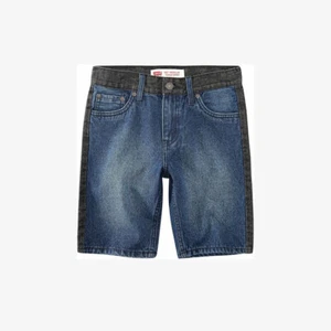 Levi's 502 Big Boys Denim Shorts Taper Fit Contrast Trim Blue Black 12 14 - Picture 1 of 8