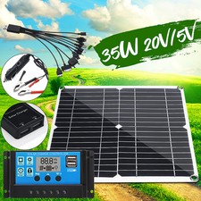 20/35/40/50W 18V USB Solar Panel Battery Charge RV Boat+10/20/30/40A   F