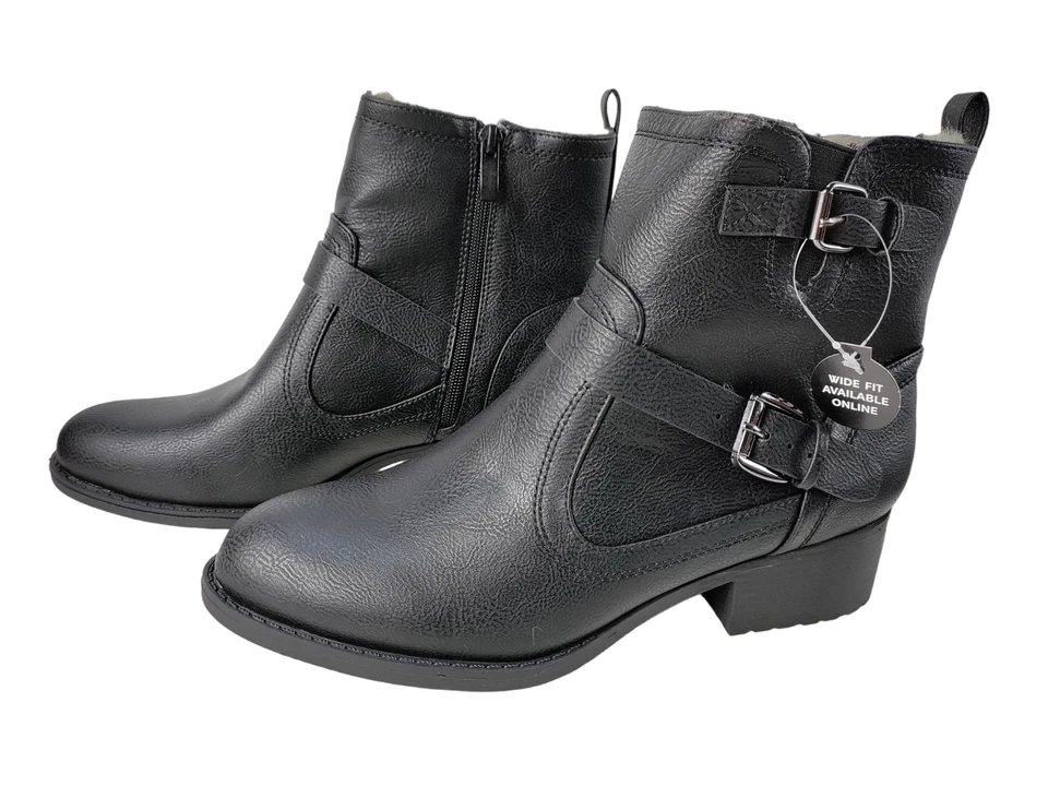 M&S COLLECTION NEW WOMENS M&S INSOLIA UK 5 BLACK BUCKLE STRAP HEELED FUR LINED BOOTS RRP £35
