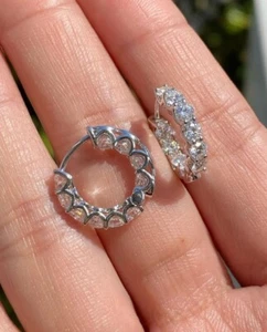3.40CT Moissanite Hoop Earring Colorless Round Cut Wedding Anniversary 925silver - Picture 1 of 5