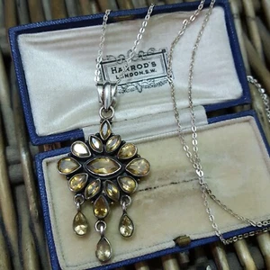 Qvc 925 Sterling Silver Necklace, Natural Citrine Pendant, Chandelier Pendant - Picture 1 of 7