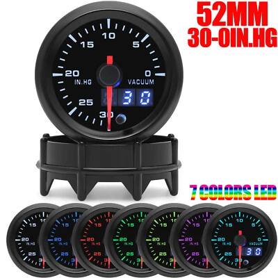 52mm Universal Car Vacuum Gauge -30~0 in.Hg Meter 7 Colors LED For Auto Car  - Image 1 of 4
