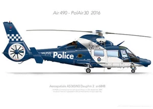 Aerosptiale AS365N3 Dauphin 2 VH-PVD VicPol 2016 - A3+ Profile Print - Picture 1 of 4