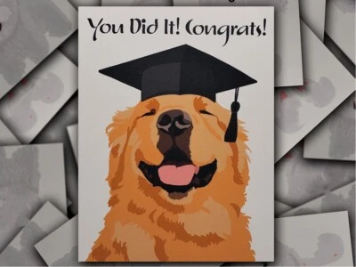 Tarjeta de graduación Golden Retriever perro dibujada a mano con sobre Foto 1 de 4
