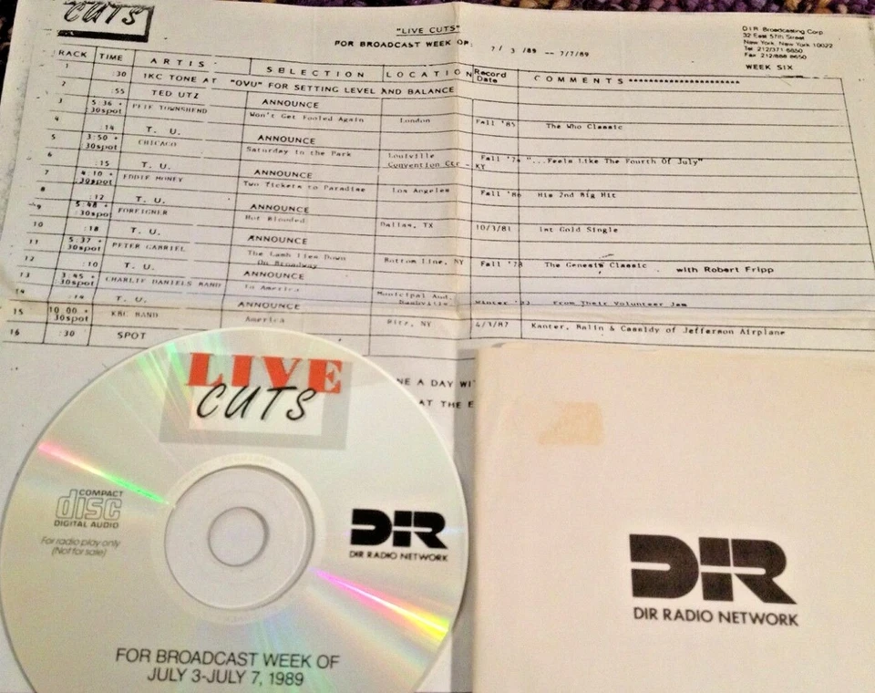 RADIO SHOW: LIVE CUTS 7/3/89 PETE TOWNSHEND,EDDIE MONEY,FOREIGNER, PETER GABRIEL - Image 1 of 1