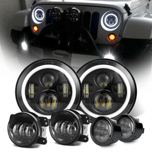 7'' Round Headlights+4" Fog Lamp+Turn Signal Light For Jeep Wrangler JK 2007-18 - Foto 1 di 16