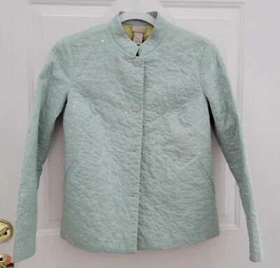 Sigrid Olsen Sport Quilted Cotton Jacket Embroidery Sequin Accents Aqua Size XS - Image 1 of 4