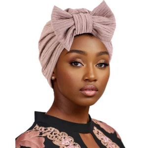 African Women Bow Hijab Hat Turban Muslim Bonnet Chemo Cap Headscarf Wrap Cover - Picture 1 of 17