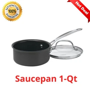 Nonstick Hard Anodized Saucepan W/ Glass Lid Induction Safe Cooking Pan 1 Qt New - Picture 1 of 4