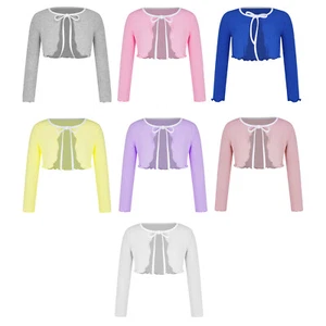 Girls Crop Top Warm Up Shrugs Soft Cardigan Practice Bolero Exercise Sweaters - Picture 1 of 66