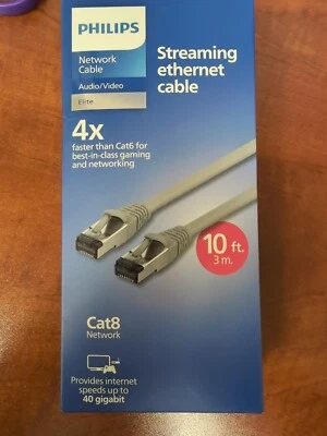 Philips Cat8 Network Cable 40GPS 10ft Cat 8 - Streaming Gaming - Gray OPEN BOX - Image 1 of 2