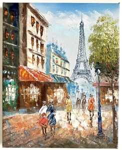 Paris Impasto Oil Painting 8x10 Eiffel Tower Travel France Europe Ladies Fashion - Picture 1 of 7