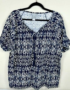 Catherines Women’s Top 0X 14-16W Knit 100% Cotton Tasseled Ties Keyhole Casual - Picture 1 of 11