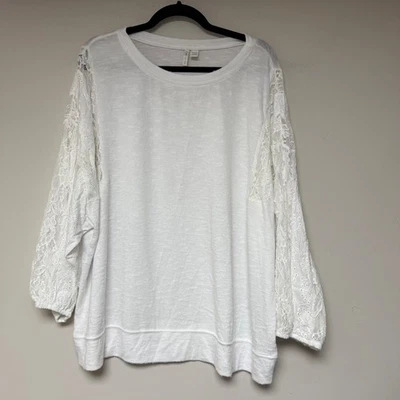 Túnica informal para mujer Cato blanca manga encaje talla grande 18 20W Foto 1 de 4