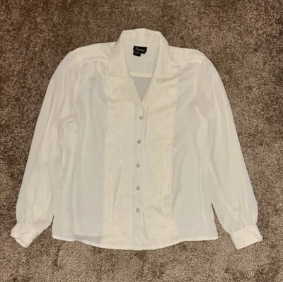 Blusa Gianna Blanca Encaje Perla Botón Manga Larga Romántica Talla 8 Foto 1 de 4