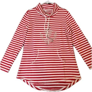 Quacker Factory Nautical Tunic Top Womens S Red White Sequins Anchor Beach NWOT - Picture 1 of 6