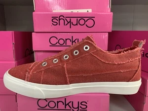Zapatillas Tenis Talla 10 Rojo Corkys Sin Cordones Envejecidas Babalu Envejecidas Nuevas en Caja - Imagen 1 de 4