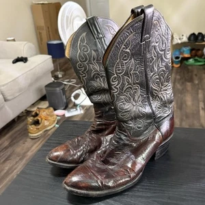 Justin Aalfell Cowboystiefel Herren 12 B bestickt Western braun Leder 9094 - Bild 1 von 10