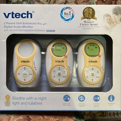 VTech 2 Parent Unit Audio Baby Monitor 1500 ft Range with Nightlight DM1215-2 银色 — 第 1/4 张图片
