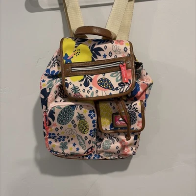 Lily Bloom Backpack Small Pineapple Collection Drawstring Canvas Pink Cottage - Image 1 of 4