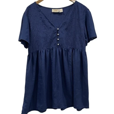 Victorias Secret 婴儿娃娃睡衣上衣女式 M L 海军蓝复古金色标签 — 第 1/4 张图片