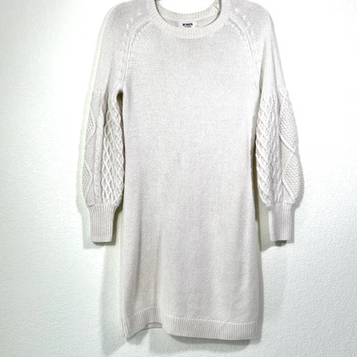 Mini Vestido Suéter BB Dakota Para Mujer Pequeño Marfil Tejido con Cable Mangas Globo Foto 1 de 4