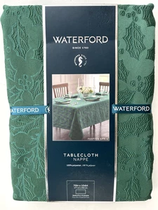 WATERFORD CRYSTAL Green Festive Sprig Tablecloth 70 x104”  Christmas Holiday NEW - Picture 1 of 3
