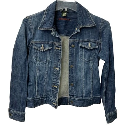 Eddie Bauer Jean куртка женщин P M синий джинсовой ткани водитель грузовика на пуговицах эластичной классический - Изображение 1 из 4