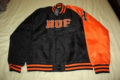 Chaqueta de béisbol HUF Varsity Bomber para hombre GRANDE negra naranja logotipo grande SF Giants Foto 1 de 4