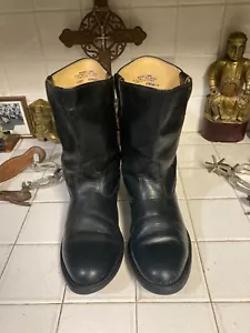 DOUBLE H QUALITY BOOTS USA MADE WESTERN BLACK LEATHER COWBOY BOOTS 10.5D Vintage - Picture 1 of 17