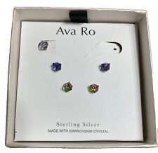 Sterling Silver Stud Earrings 2 Pair Made With Swarovski Crystal Ava Ro