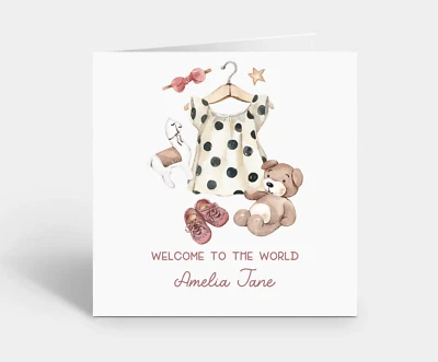 Personalised Baby Girl Card Welcome to the world - Baby Arrival Congratulations - Image 1 of 2