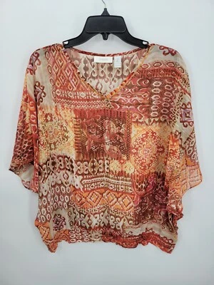 Top Chicos Mujer Grande 2 Coloridos Retazos Azteca Gasa Kimono Manga Boho Foto 1 de 4