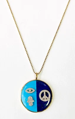 HSN Rarities Sterling Gold Plated Magnesite, Lapis & Zircon Talisman 18"Necklace - Image 1 of 4